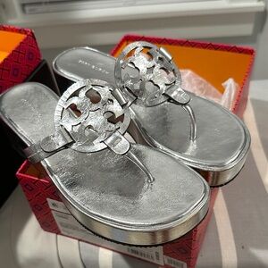 Tory Burch Metallic Silver Women's Platform Flip Flop Sandals